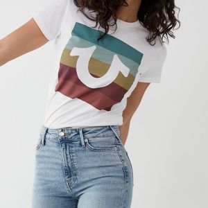 💥NEW SEXY TRUE RELIGION LOGO STRIPE WHITE TSHIRT